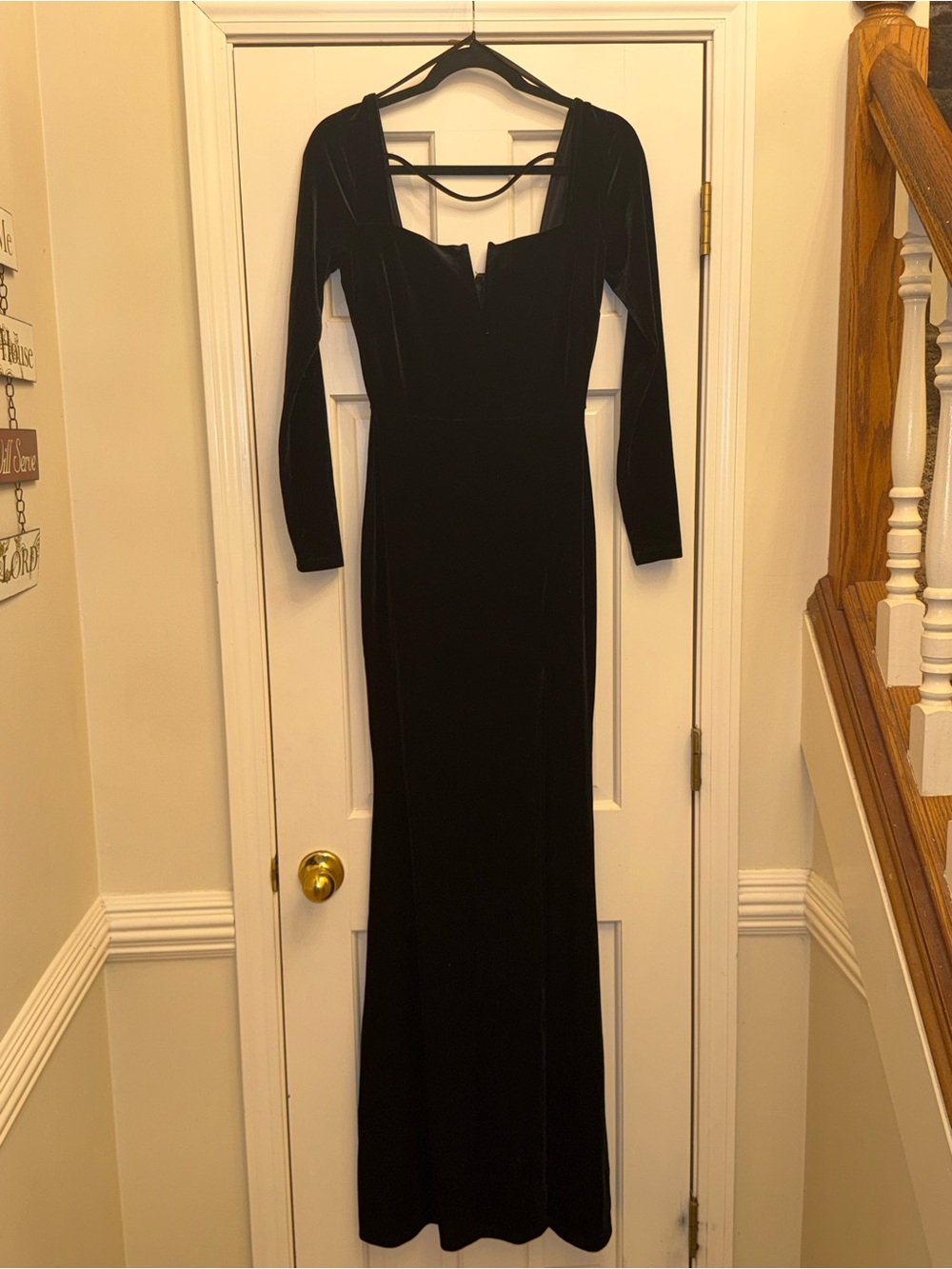 Windsor Black Velvet Long Sleeve Stretch Formal Maxi Gown Size S